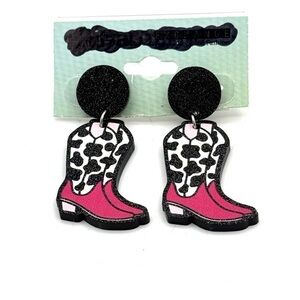 Cowboy boots  Pink and Black  Earrings